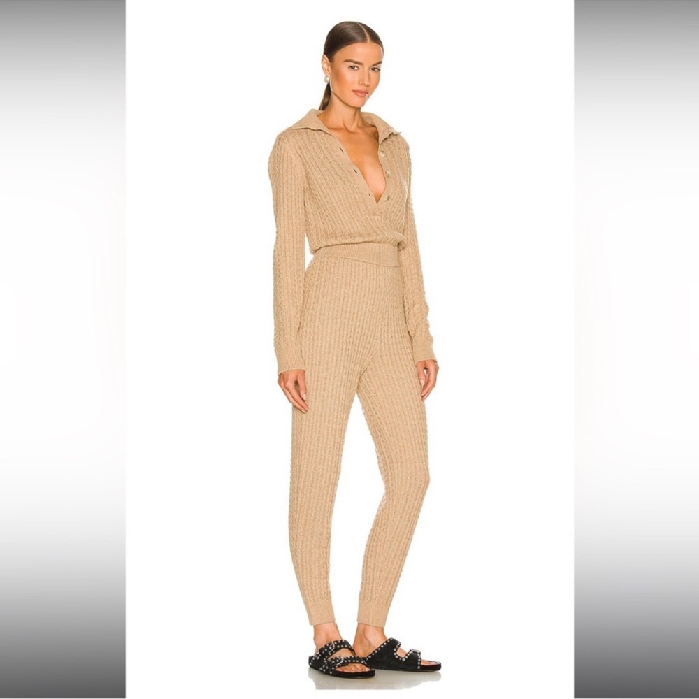 Cable knit jumpsuit NWOT wool blend tan size small
